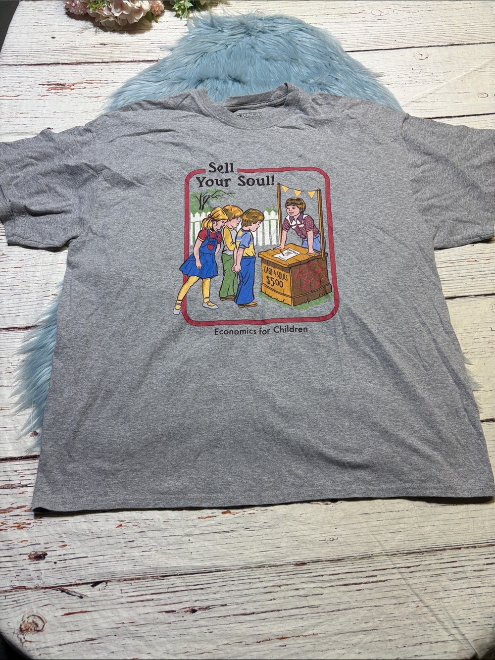 Shirt Punch Gray "Sell Your Soul" Graphic T-Shirt Economics for Children sz 2XL